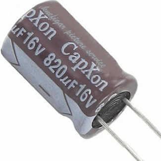 Condensador 16v 820µf electrolítico radial 12x10mm.